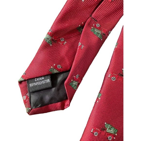 Knotty and Nice Christmas Tie Red Truck and Tree OS Red Christmas Polyester - Picture 14 of 16